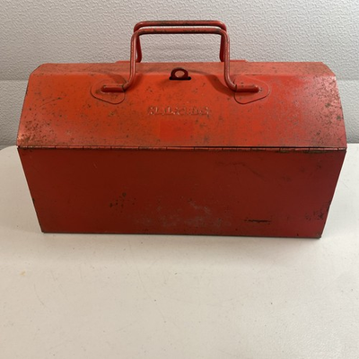 #ad #ad Vintage HALFORDS Small Red Metal Barn Style Tool Box with tray Portable @DG GBP 19.99