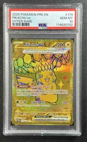 PIKACHU EX PSA 10 2025 POKEMON PRISMATIC EVOLUTIONS #179/131 HYPER RARE 0702