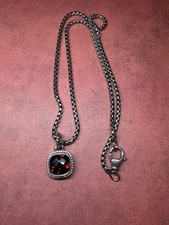 David Yurman 925 Sterling Silver red Garnet Cushion Pendant Necklace 20 inches