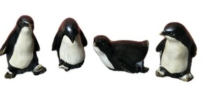 Set Of 4 Faux Wood Look Carved Resin Penguin Bird Animal Figurine Tii Collection