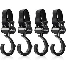 Stroller Hooks for Diaper Bag 4 Pack, Baby Travel Essential Heavy Duty 360 R...