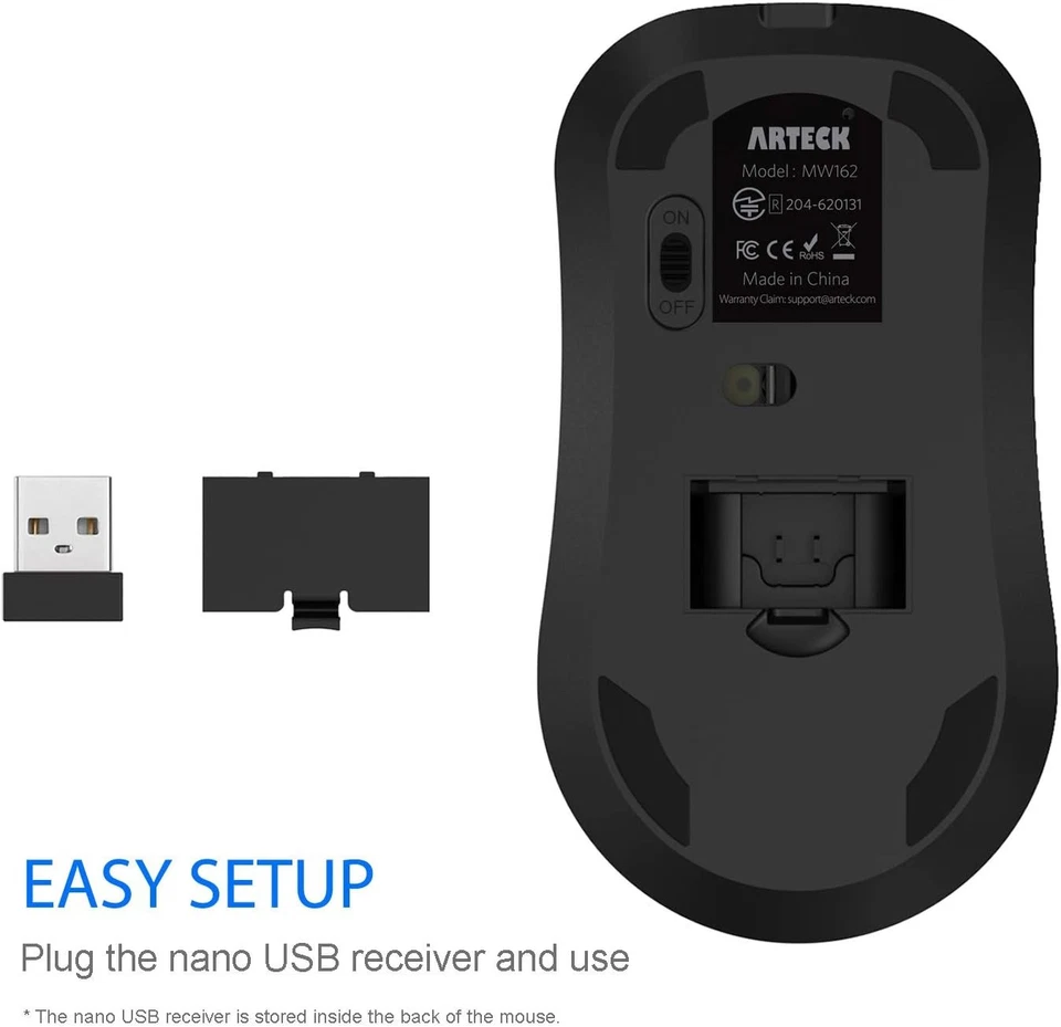 Arteck 2.4G Wireless Mouse with Nano USB Receiver Ergonomic Design black - Image 3 of 4