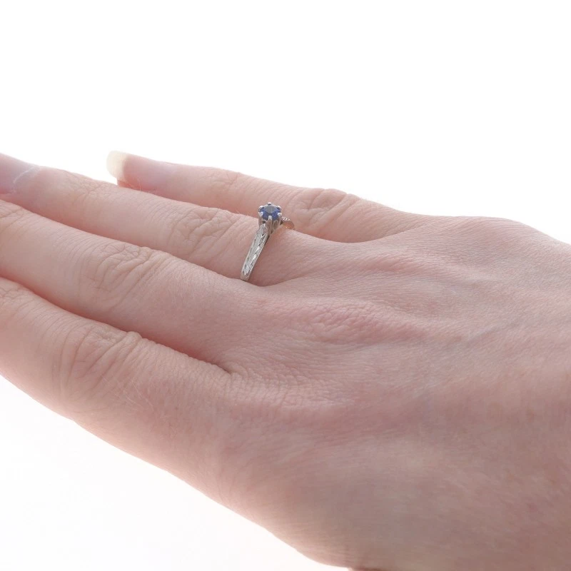 Yellow Gold Lab-Created Spinel Art Deco Solitaire Engagement Ring -14k Rnd .13ct — 第 4/4 张图片