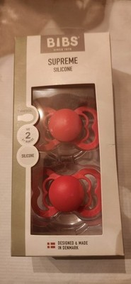 Pack of 2 BIBS Supreme Silicone symmetrical pacifiers. RED