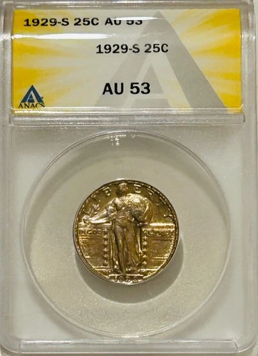 1929 S Standing Liberty Quarter ANACS AU53 A Nice 53/Nicely Toned