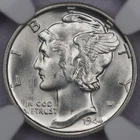 1944 10c Mercury Dime - NGC MS 65