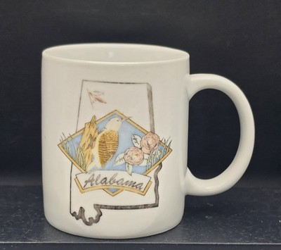 VINTAGE White Ceramic Double-sided Alabama State Souvenir Coffee/Tea Mug