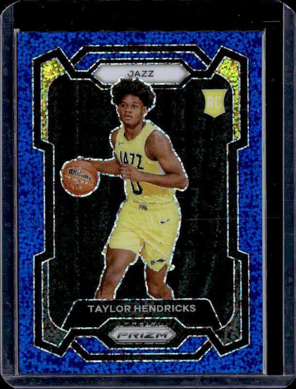 2023-24 Panini Prizm #161 Taylor Hendricks Prizms Blue Sparkle #/144 SN,RC