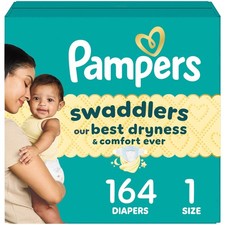 Pampers Swaddlers Diapers, Size 1 8-14 lbs , 164 Count, 1, White