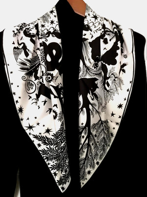 35''X35''B/W Jungle Print Pure Twill Mulberry Silk 18momme Scarf 88x88cm5179