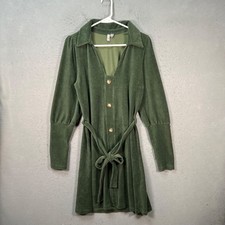 ASOS Womens Size 12 Green Corduroy Belted Mini Dress w/ Gold Buttons