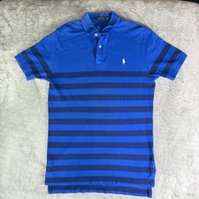 Polo Ralph Lauren Mens Blue Navy Striped Cotton Mesh Short Sleeve Polo Shirt M