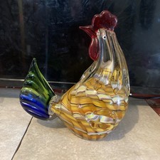 Hand Blown Art Studio Murano Style Glass Rooster 10.5 in.