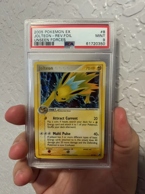 2005 POKEMON EX UNSEEN FORCES #8 JOLTEON-REVERSE FOIL PSA 9