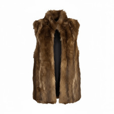 Universal Thread Faux Fur Open Front Stand Up Collar Lined Vest Brown OSFM