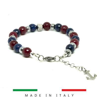 Armband HERREN DAMEN Armband JADE rubinrot blau Anker Stahlverschluss