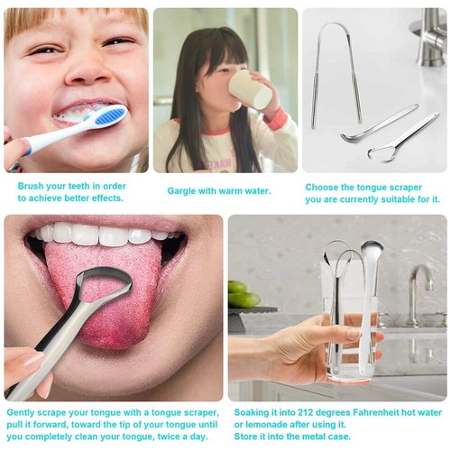 2X Stainless Steel Tongue Tounge Cleaner Scraper Dental Care Hygiene Oral Mouth - Picture 9 of 12