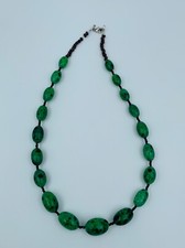Collier Ras Du Cou En Céramique Et Cristal - Perles Vertes Cylindriques En Chute - 44 Cm - Occasion Bon état