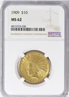 1909-P $10 GOLD INDIAN HEAD EAGLE NGC MS 62