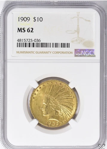 1909-P $10 GOLD INDIAN HEAD EAGLE NGC MS 62