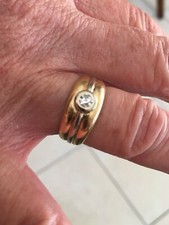 Bague jonc anglais diamant 2 ors jaune et blanc 18 carats 750 poids 6grs