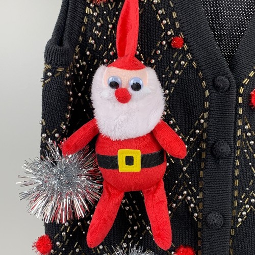 Ugly Christmas Sweater Vest sz M Plush Santa Beaded Jingle Bells Unique! - Picture 2 of 7