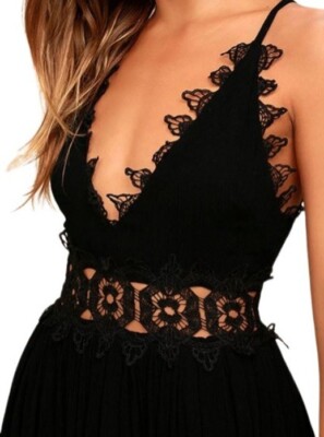 Faded Rose Black Crochet Accent Maxi Dress Size S | eBay