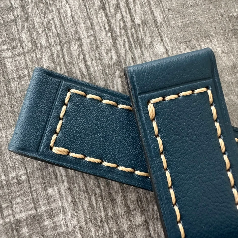 24mm Épais Bleu Foncé Bracelet Montre Cuir Bande Pour Officine Panerai Pam - Photo 2/4