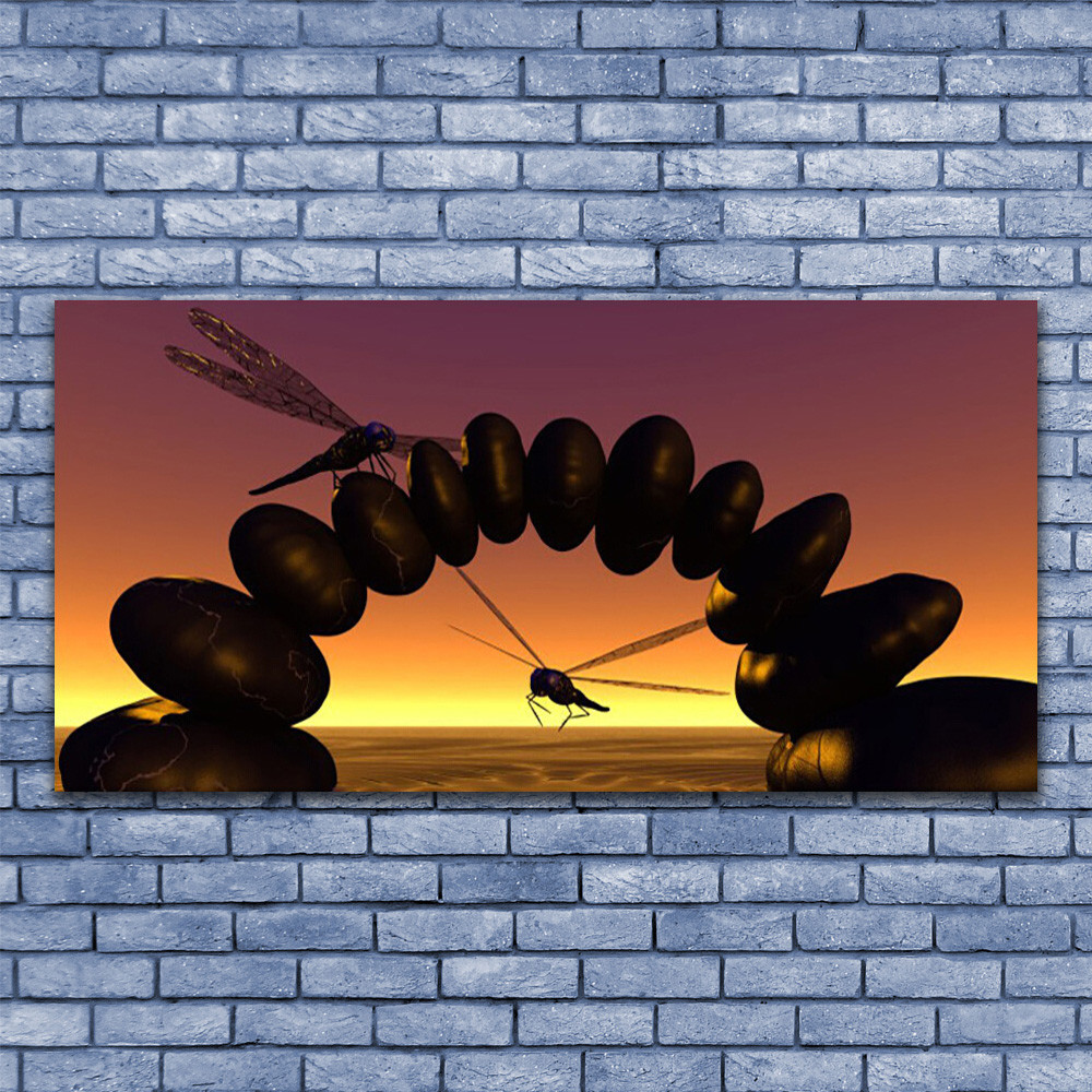 Tableau 140x70 Art Libellules en verre pour illuminer un mur sombre