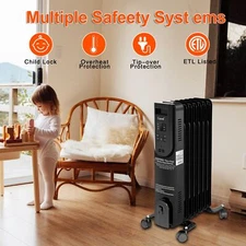Space Oil Filled Radiator Heater w/ Adjustable Thermostat 24H Timer 3 Modes