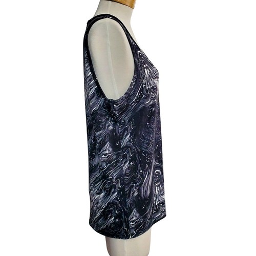 MIchael Kors Black White Marble Tank Top Scoop Neck Wrinkle Resistant Sz L - Picture 2 of 7