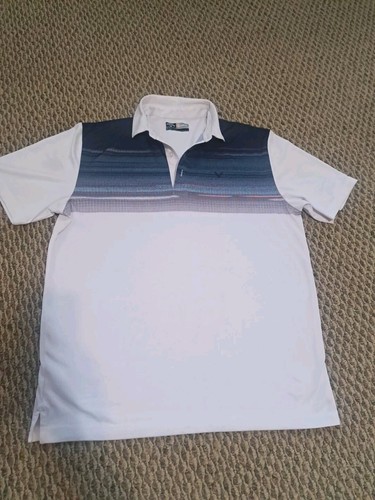 Callaway Polo Shirt Adult Medium White Blue Lightweight PGA Golfer Golfing Mens - Picture 1 of 14
