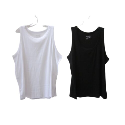 NWT TERRA & SKY White & Black Ribbed Sleeveless Tank Top Shirt Sz 3X 24/26