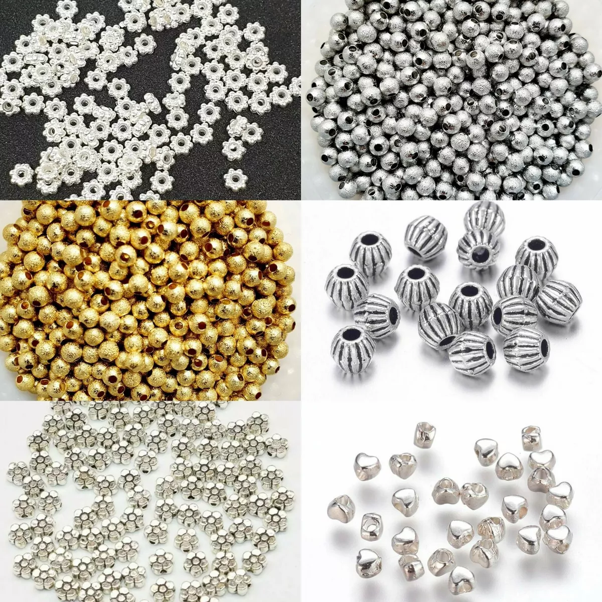 100 psc Silver Spacer Beads For Jewellery Making Different Styles 