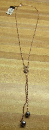 new SIGNED GUESS 24" copper silver tone bead clear rhinestone chain Necklace - Picture 3 of 3