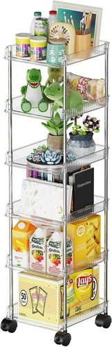 6-Tier Slim Rolling Storage Cart, Stackable Shelf Organizer for Kitchen Bathroom