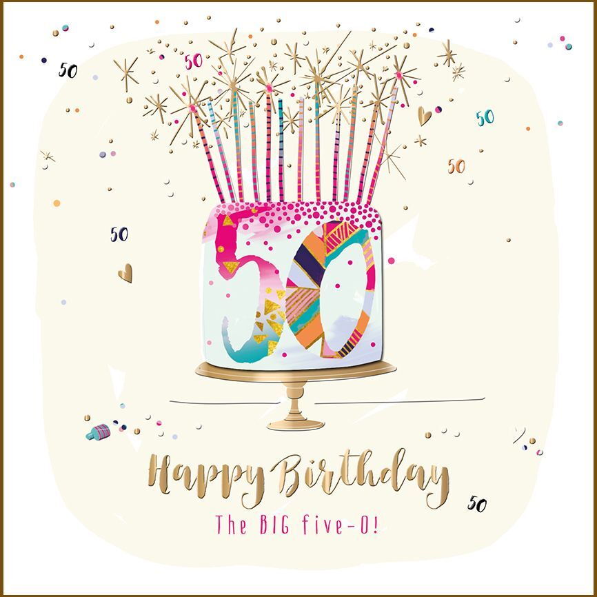 50th Birthday Card - Female Cake - Strawberry Fizz Talking Pictures Luxury NEW
