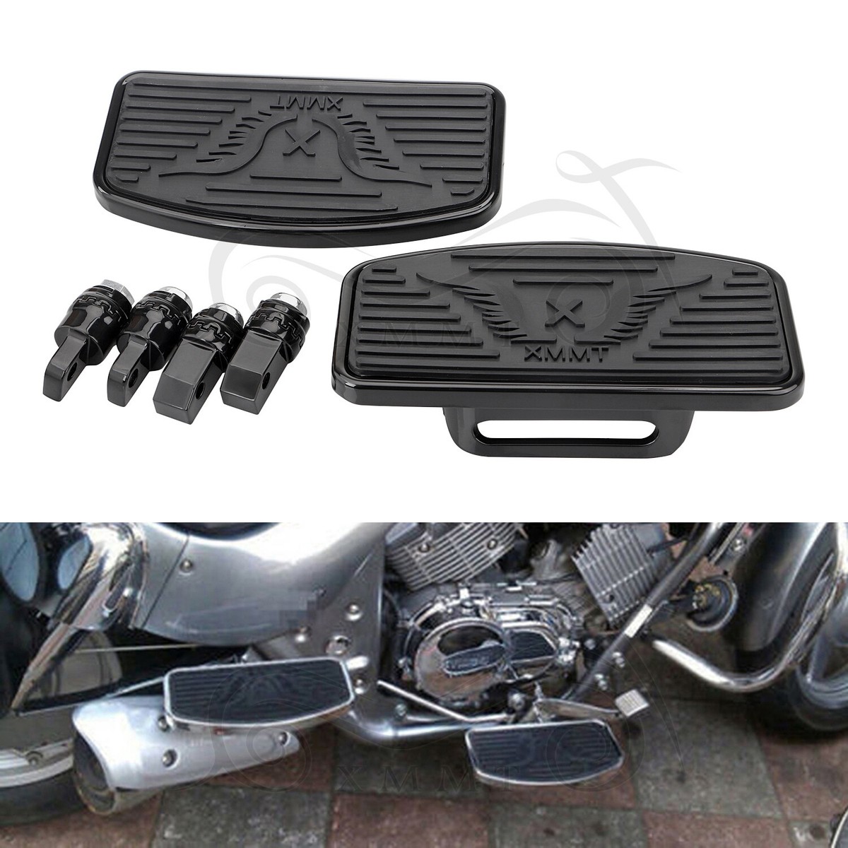 Black Floorboards Footboard Fit For Harley Honda Kawasaki