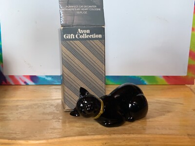Vintage Avon Black Cat Decanter “Here’s My Heart” Ounce Cologne Full 