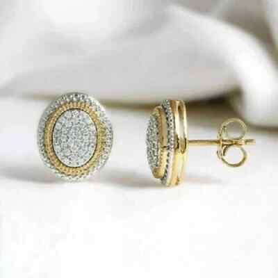 2 Ct Round Cut White Moissanite Women's Stud Earrings 14K Yellow Gold Plated