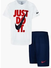 Nike Boy 2 Piece T-Shirt Shorts Set White blue dri fit Just Do It kids 6