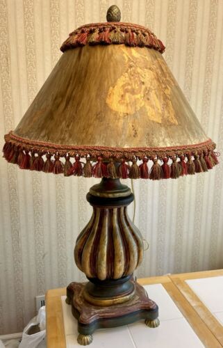 Massive 38x24” Victorian Art Deco Lamp Tassel Fringe Shade Gold Red Brown Rustic - Picture 1 of 11