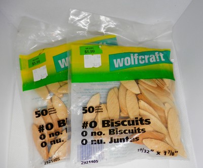2 x 50 PACKS (100pc) WOLFCRAFT #00 BISCUITS, #2921405