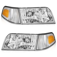 Pair Headlights Assembly For 1998-2011 Ford Crown Victoria Halogen Headlamps
