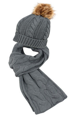 Sciarpa cappello pompon invernale berretto maglia cavo donna set 2 pezzi - Foto 1 di 12