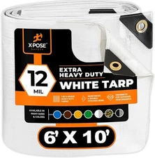 Heavy Duty White Poly Tarp 6' X 10' - Multipurpose Protective Cover - Durable