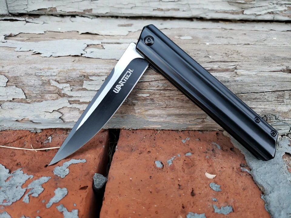 Spring Assisted Slim Pocket Knife Frame Lock Flipper Tip Up Carry Blade Black - Image 4 of 4