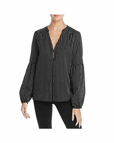  PAIGE Women's Black Emilia Striped Bell-sleeve Top sz  Large - Picture 1 of 6