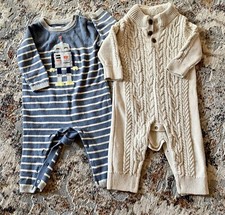 Lot of 2x Baby GAP Sweater Jumpsuits Rompers Button Snap Cable Knit 6-12 Months