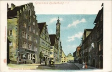 Old postcard Rothenburg Herrngasse with town hall tower GERMANY (1076629)